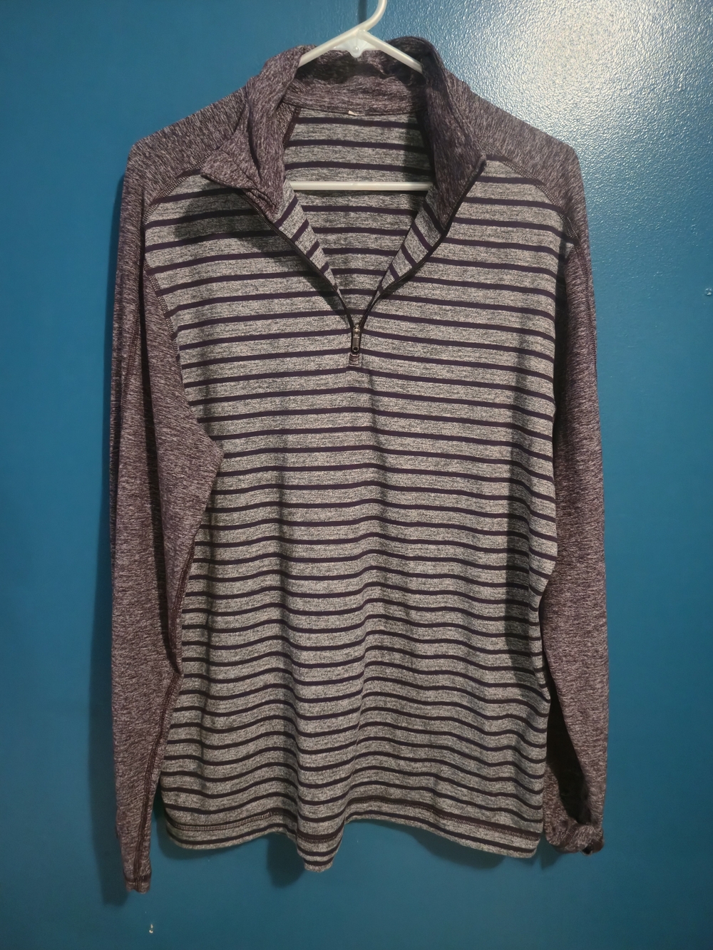 lululemon athletica Men's Gray & Purple Striped Quarter-Zip Pullover